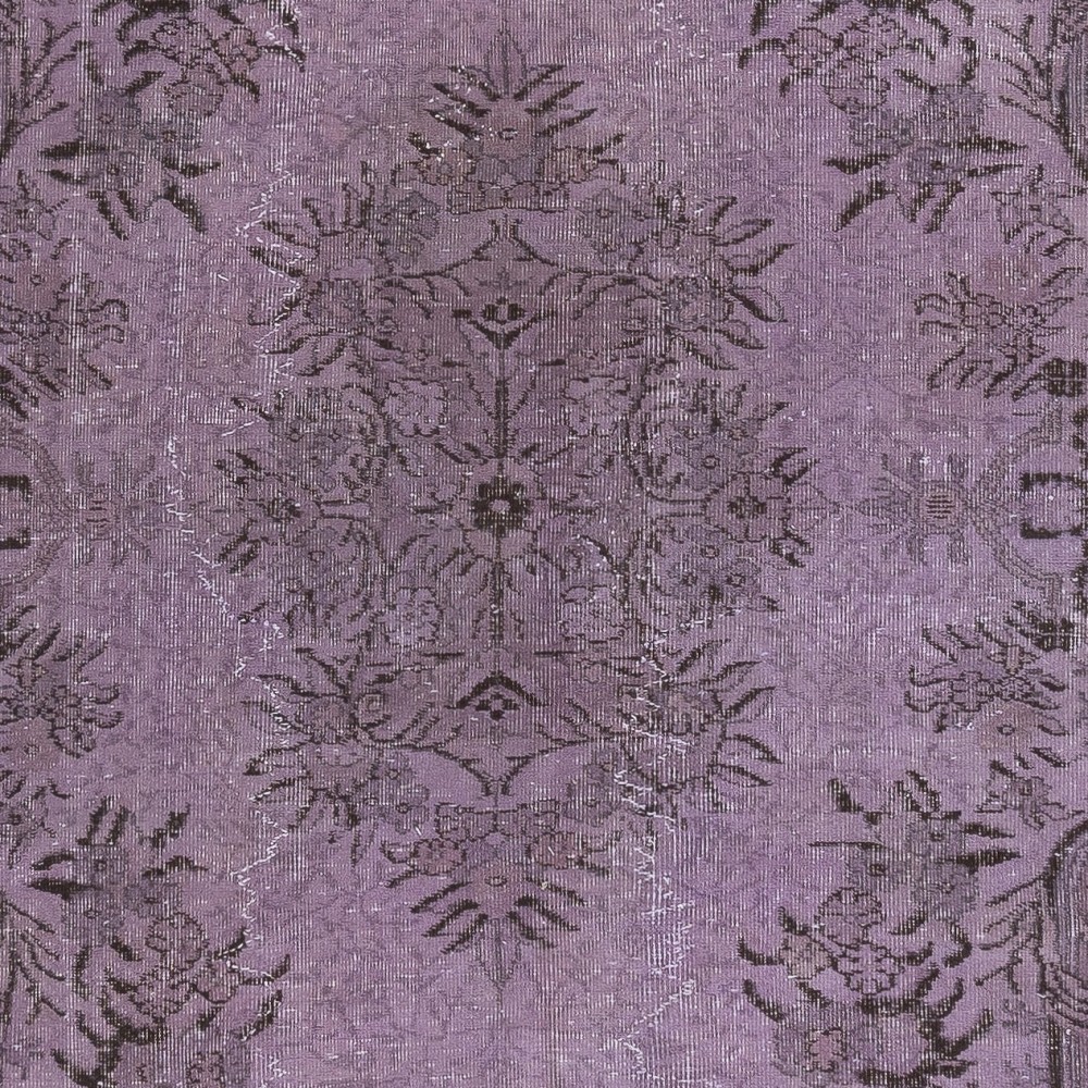 Vintage Handmade Turkish Area Rug redyed in Purple Color for modern interiors