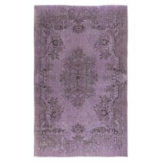 Vintage Handmade Turkish Area Rug redyed in Purple Color for modern interiors