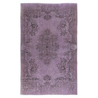 Vintage Handmade Turkish Area Rug redyed in Purple Color for modern interiors