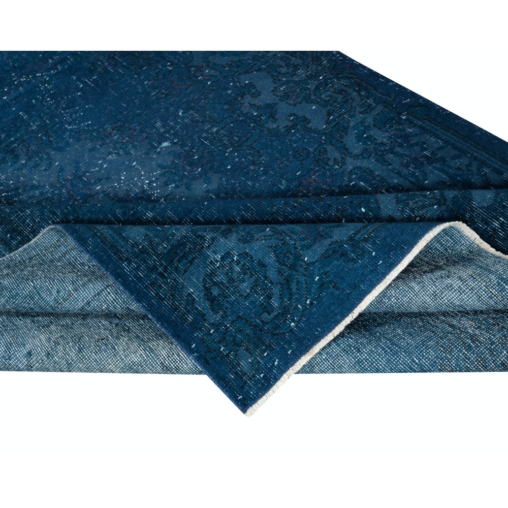 Hand Knotted Navy Blue Color Area Rug, Modern Handmade Turkish Floor Covering