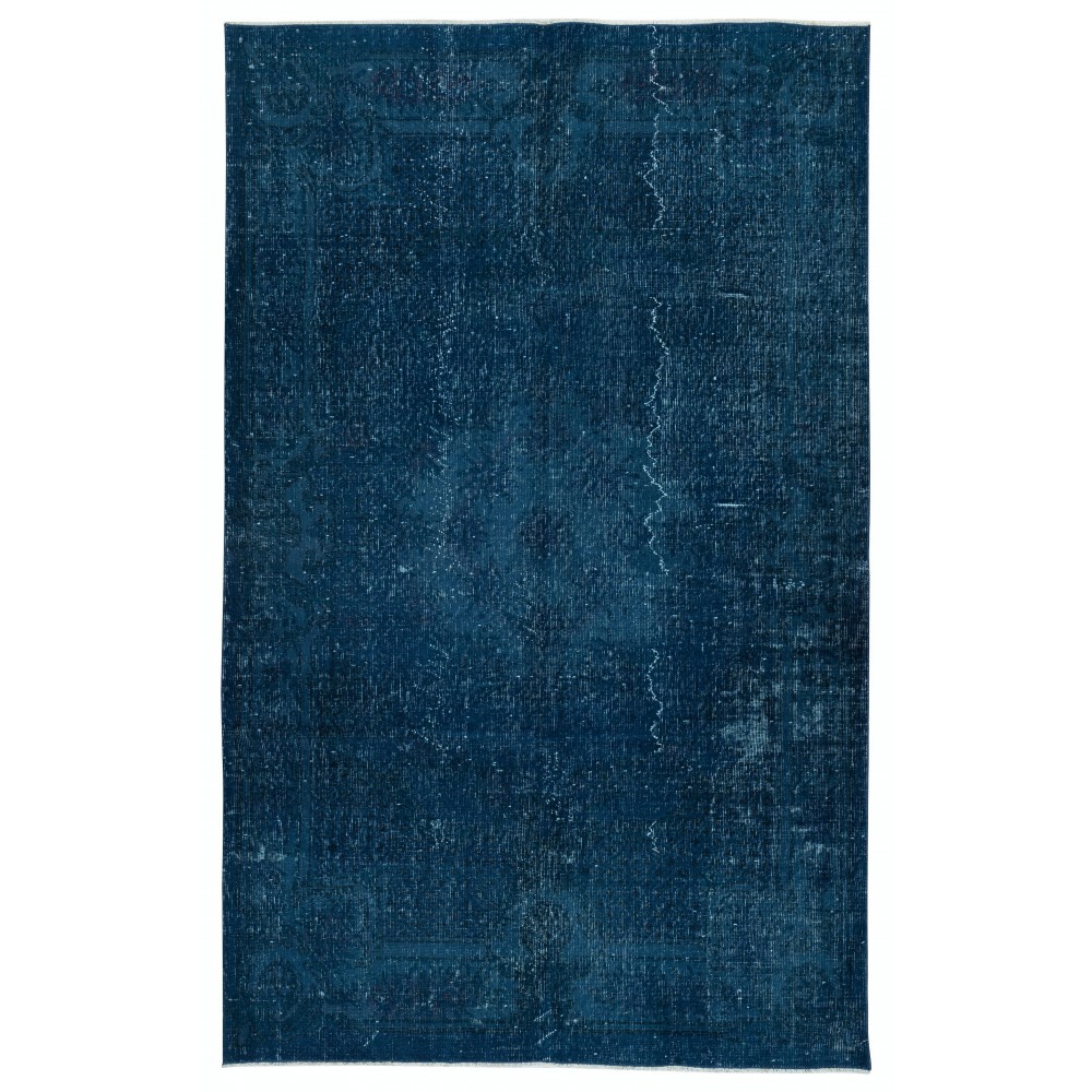 Hand Knotted Navy Blue Color Area Rug, Modern Handmade Turkish Floor Covering