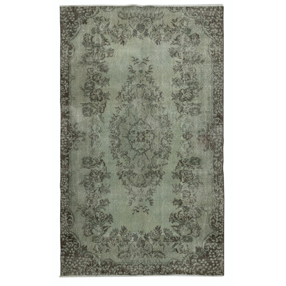 Contemporary Handmade Turkish Wool Area Rug in Green Color