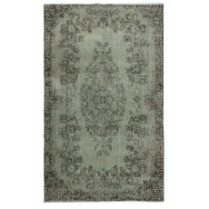 Contemporary Handmade Turkish Wool Area Rug in Green Color
