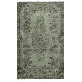 Contemporary Handmade Turkish Wool Area Rug in Green Color
