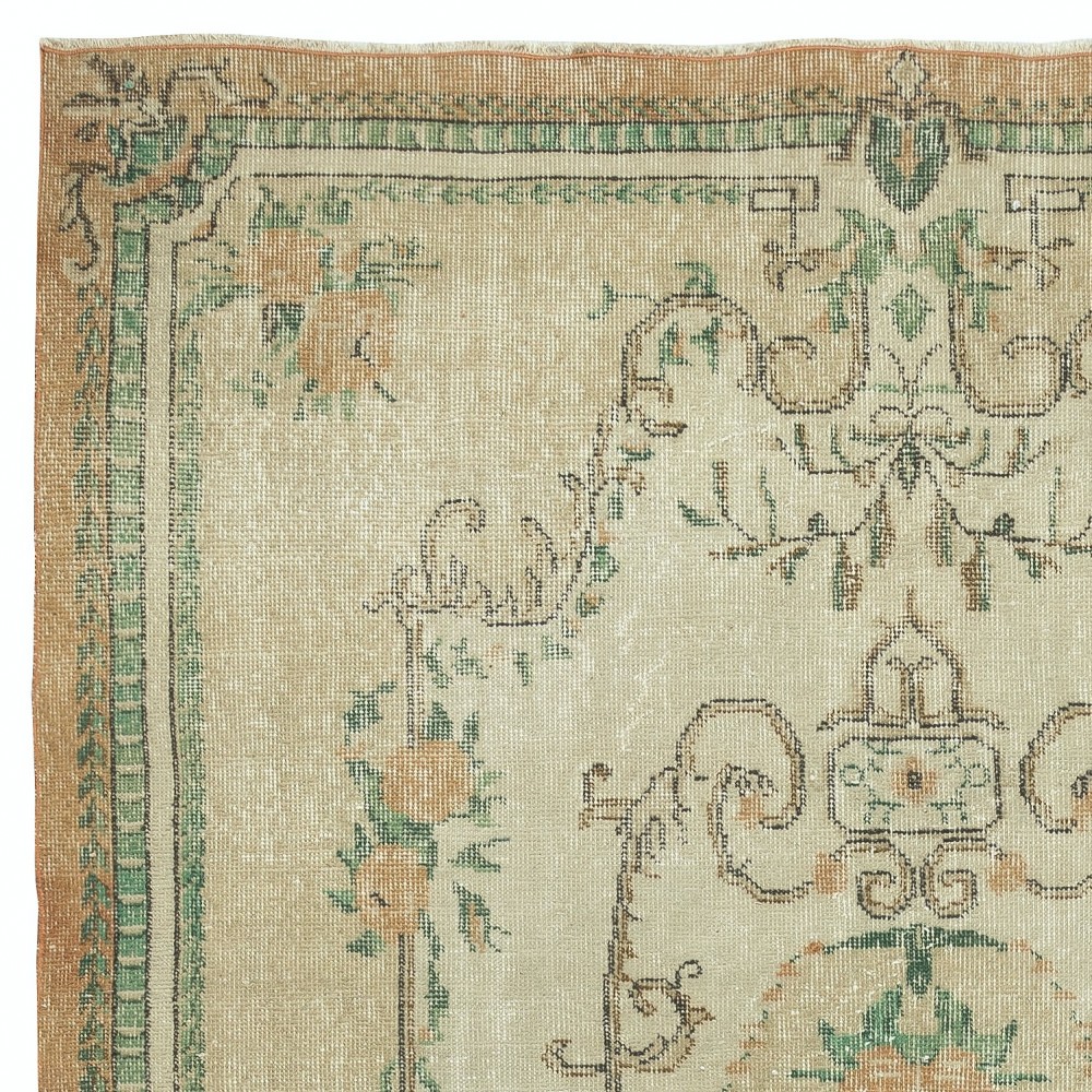 French Aubusson Inspired Vintage Handmade Turkish Wool Area Rug