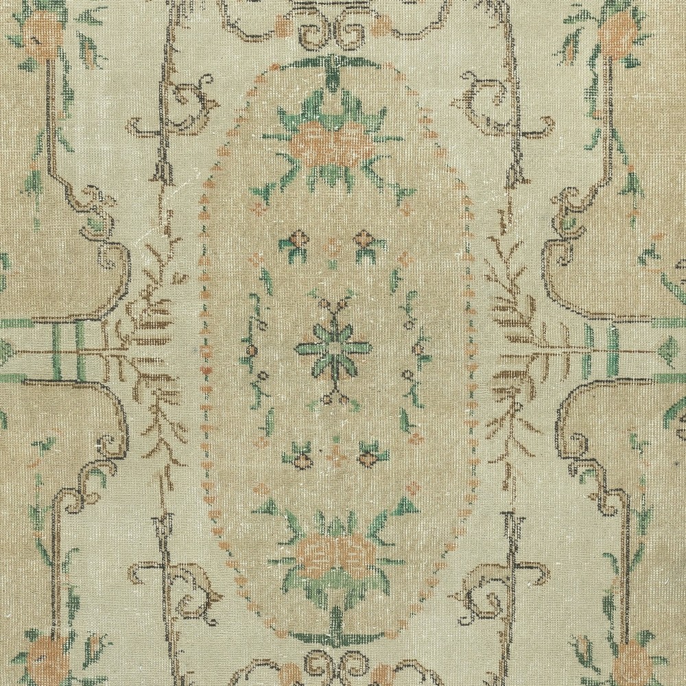 French Aubusson Inspired Vintage Handmade Turkish Wool Area Rug