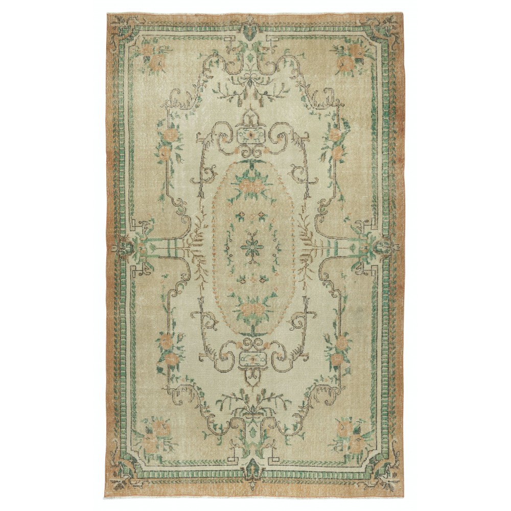 French Aubusson Inspired Vintage Handmade Turkish Wool Area Rug