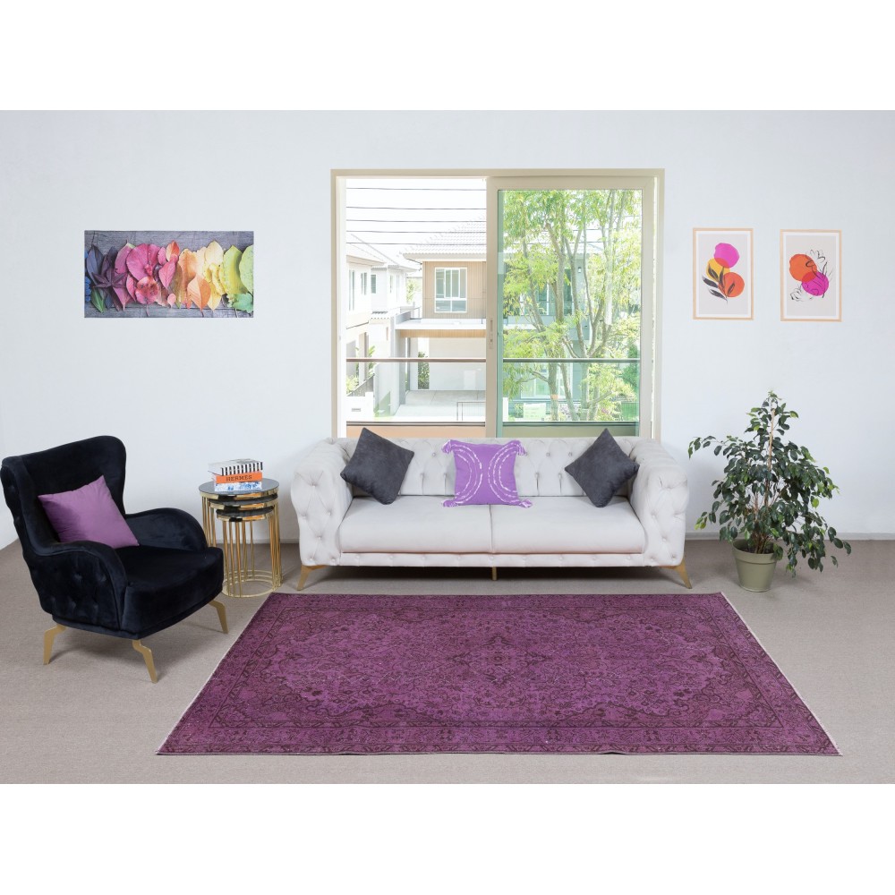 Purple Color Handmade Wool Area Rug from Turkey, Great 4 Modern Interiors