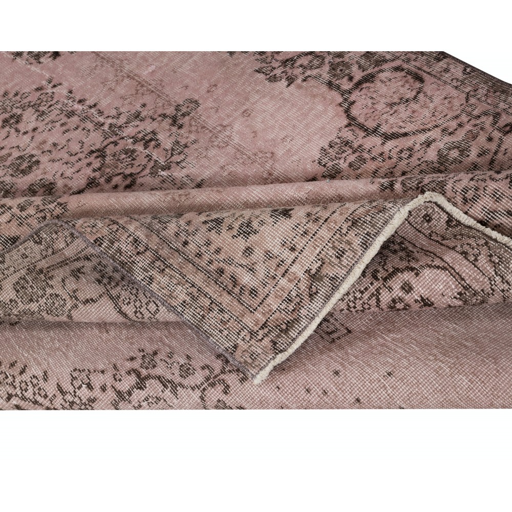 Vintage Handmade Turkish Area Rug redyed in Pink Color for contemporary interiors