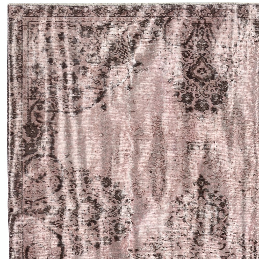 Vintage Handmade Turkish Area Rug redyed in Pink Color for contemporary interiors