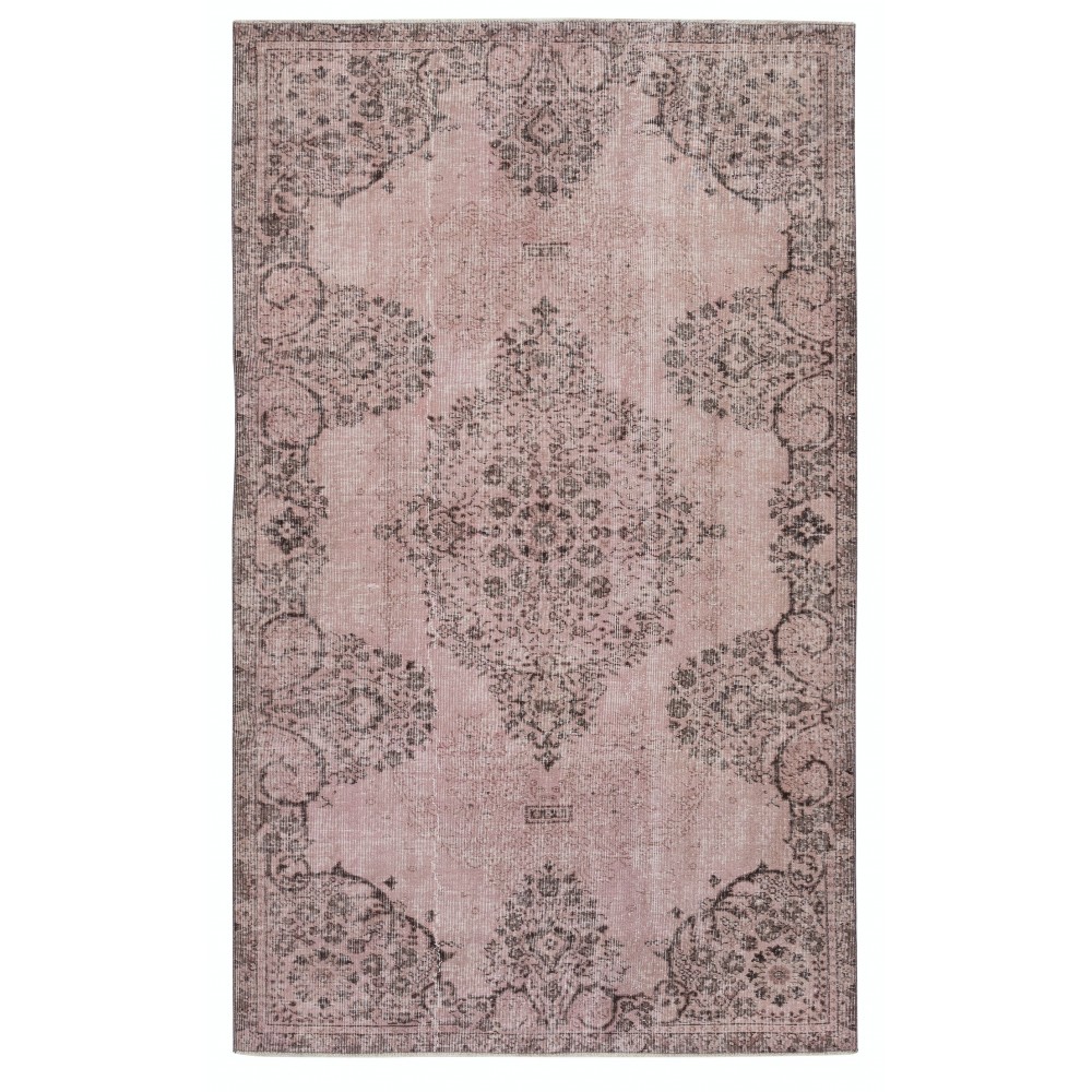 Vintage Handmade Turkish Area Rug redyed in Pink Color for contemporary interiors