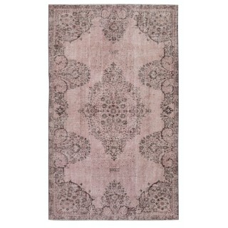 Vintage Handmade Turkish Area Rug redyed in Pink Color for contemporary interiors
