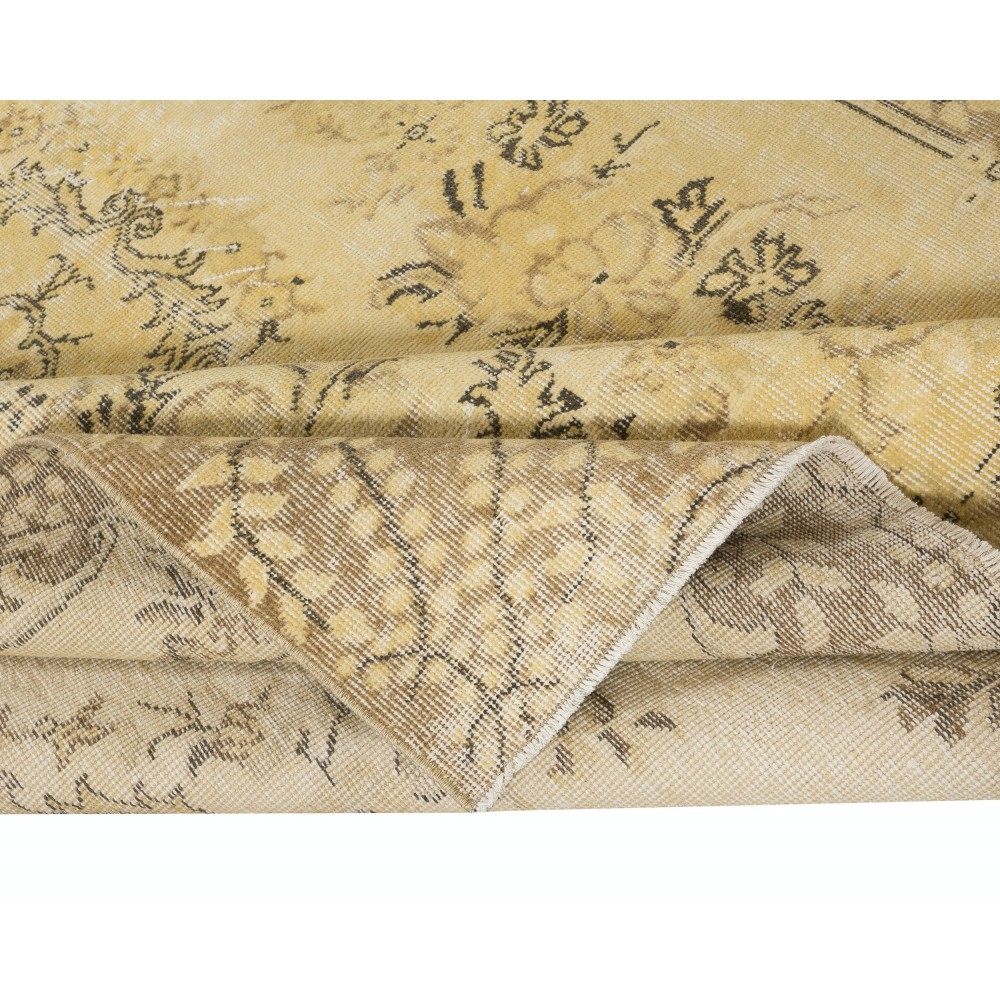 Vintage Turkish Area Rug redyed in Yellow Color for modern interiors
