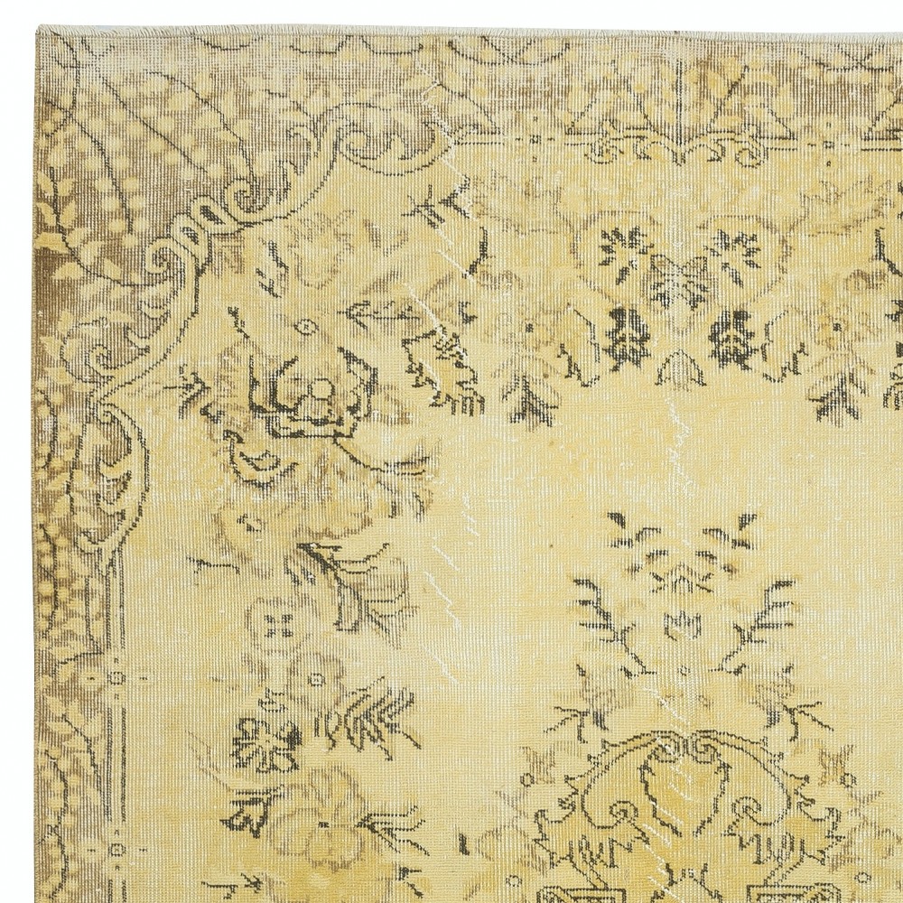 Vintage Turkish Area Rug redyed in Yellow Color for modern interiors