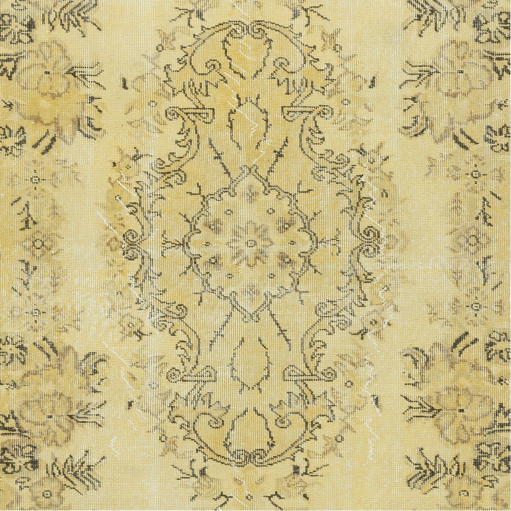 Vintage Turkish Area Rug redyed in Yellow Color for modern interiors