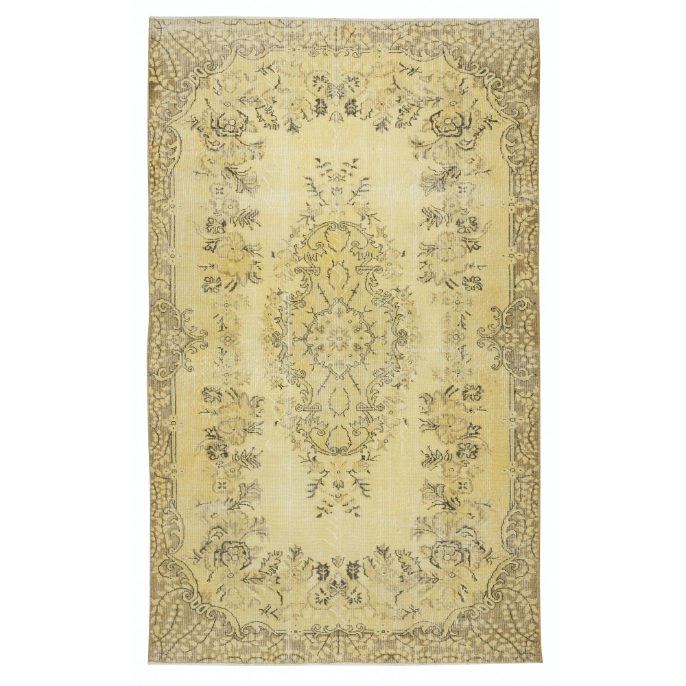 Vintage Turkish Area Rug redyed in Yellow Color for modern interiors
