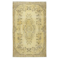 Vintage Turkish Area Rug redyed in Yellow Color for modern interiors