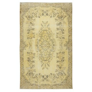 Vintage Turkish Area Rug redyed in Yellow Color for modern interiors