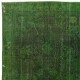 Shabby Chic Handmade Rug Over-Dyed in Green Color. Distressed Turkish Area Rug