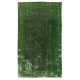Shabby Chic Handmade Rug Over-Dyed in Green Color. Distressed Turkish Area Rug