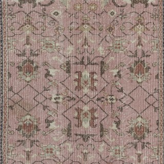 Vintage Handmade Floral Patterned Turkish Rug in Pink Color