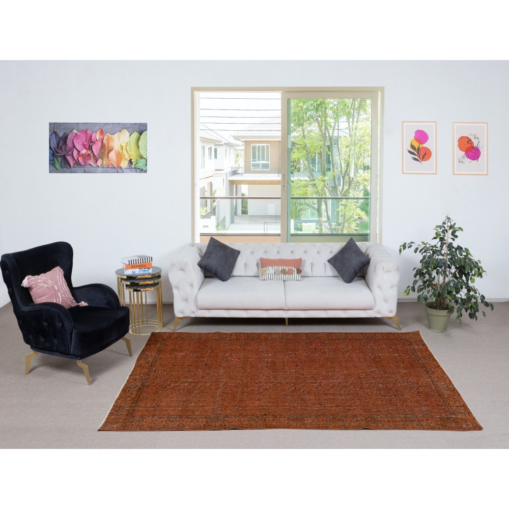 Handmade Area Rug for Kids Room. Orange Living Room Rug. Modern Bedroom Rug