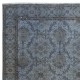 Hand Knotted Blue Color Area Rug, Modern Floral Patterned Turkish Floor Covering