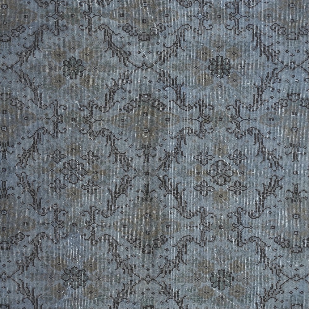 Hand Knotted Blue Color Area Rug, Modern Floral Patterned Turkish Floor Covering
