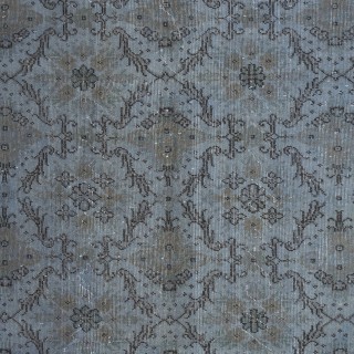Hand Knotted Blue Color Area Rug, Modern Floral Patterned Turkish Floor Covering
