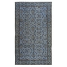 Hand Knotted Blue Color Area Rug, Modern Floral Patterned Turkish Floor Covering