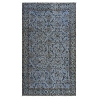 Hand Knotted Blue Color Area Rug, Modern Floral Patterned Turkish Floor Covering