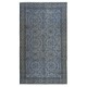Hand Knotted Blue Color Area Rug, Modern Floral Patterned Turkish Floor Covering