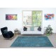 Contemporary Handmade Blue Color Area Rug, Shabby Chic Turkish Floor Covering