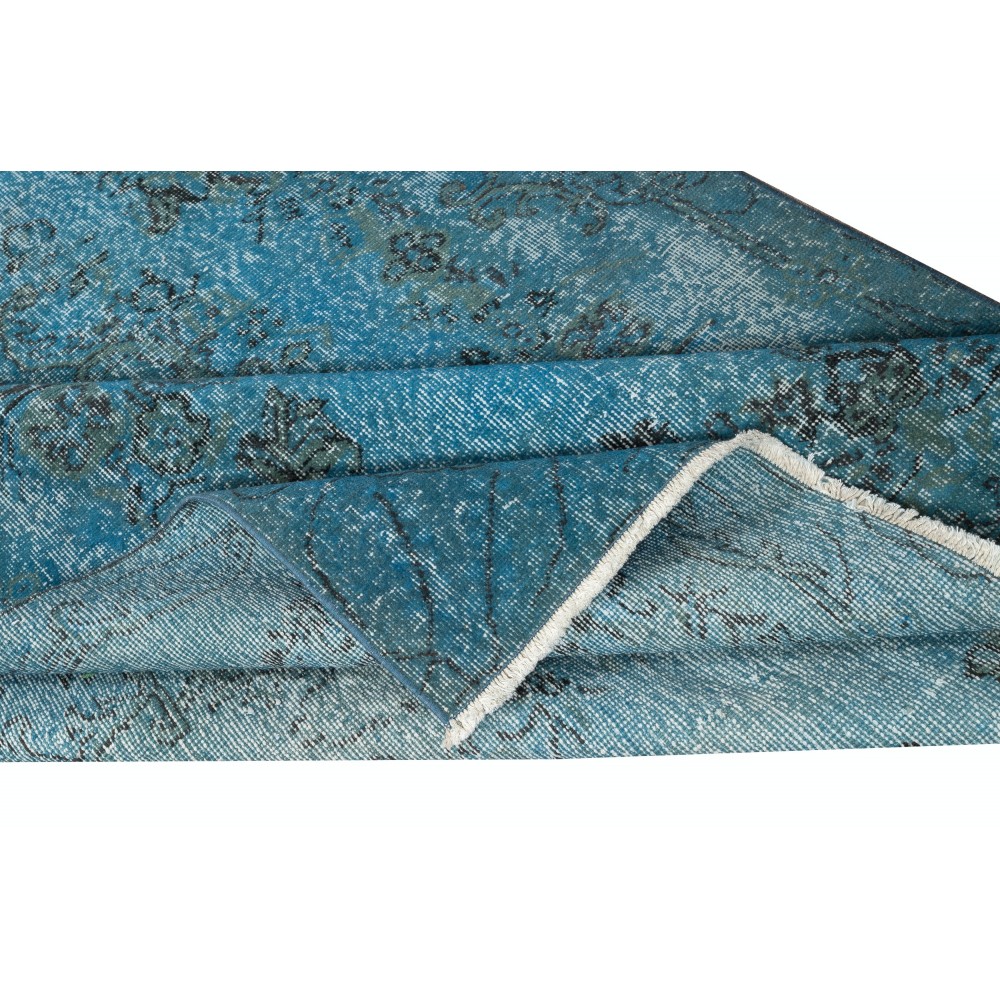 Contemporary Handmade Blue Color Area Rug, Shabby Chic Turkish Floor Covering