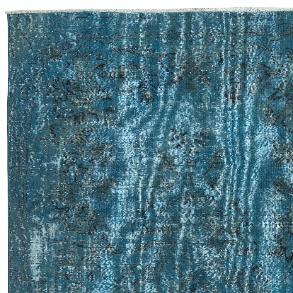 Contemporary Handmade Blue Color Area Rug, Shabby Chic Turkish Floor Covering