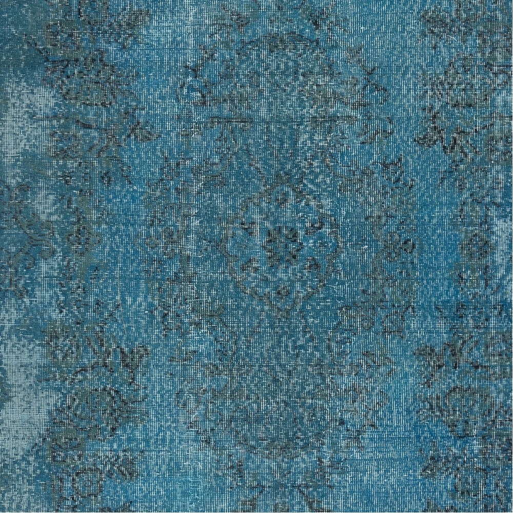Contemporary Handmade Blue Color Area Rug, Shabby Chic Turkish Floor Covering