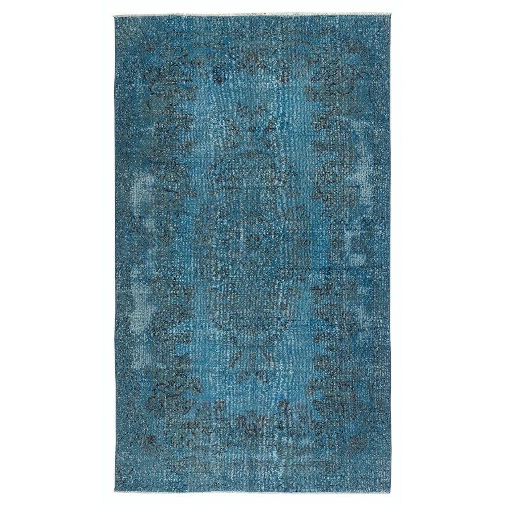 Contemporary Handmade Blue Color Area Rug, Shabby Chic Turkish Floor Covering