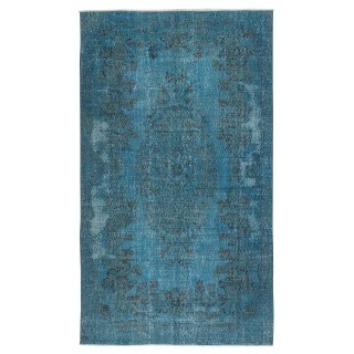 Contemporary Handmade Blue Color Area Rug, Shabby Chic Turkish Floor Covering