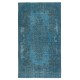 Contemporary Handmade Blue Color Area Rug, Shabby Chic Turkish Floor Covering