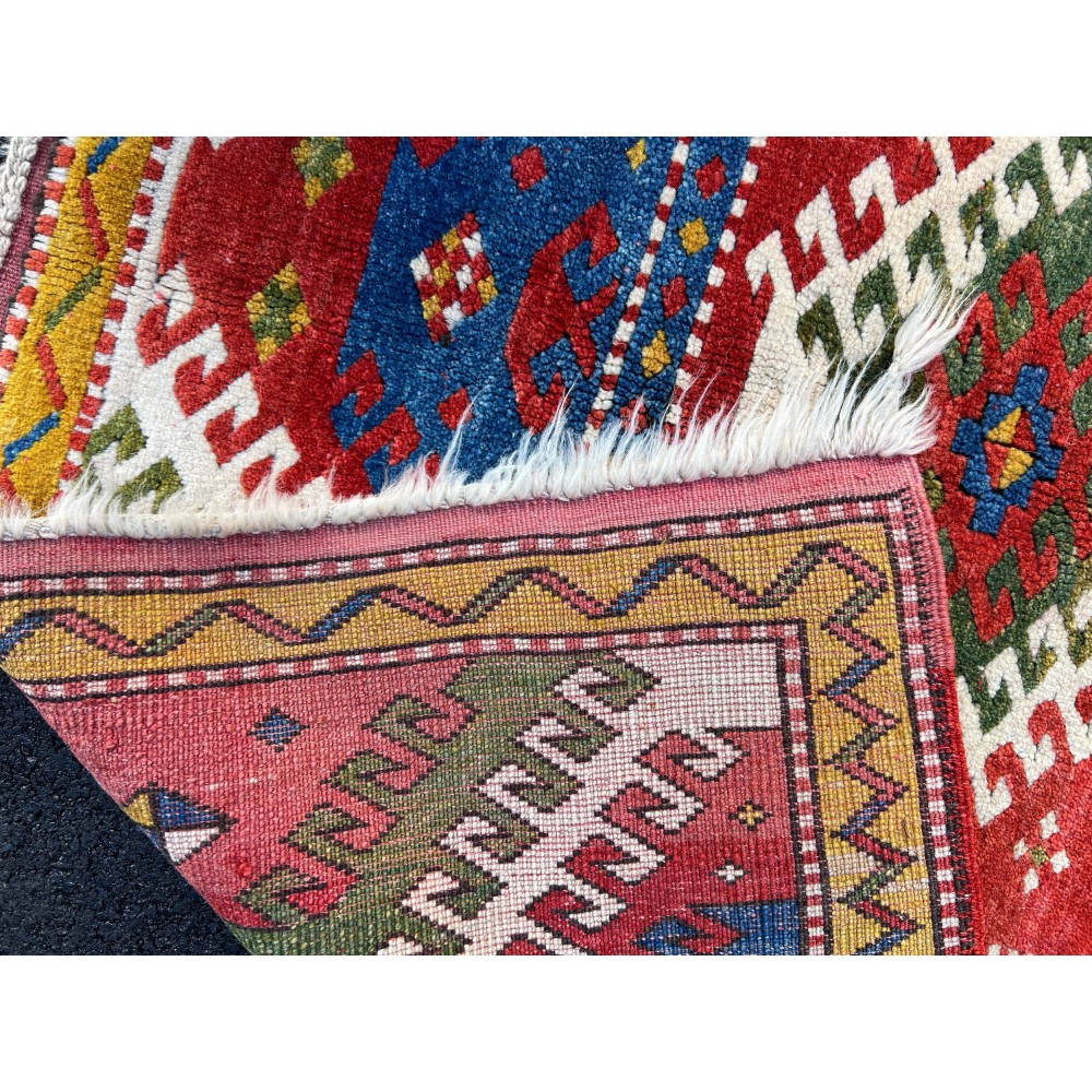 Reproduction of an antique Caucasian Bordjalou Kazak Rug. 100% wool, natural dyes