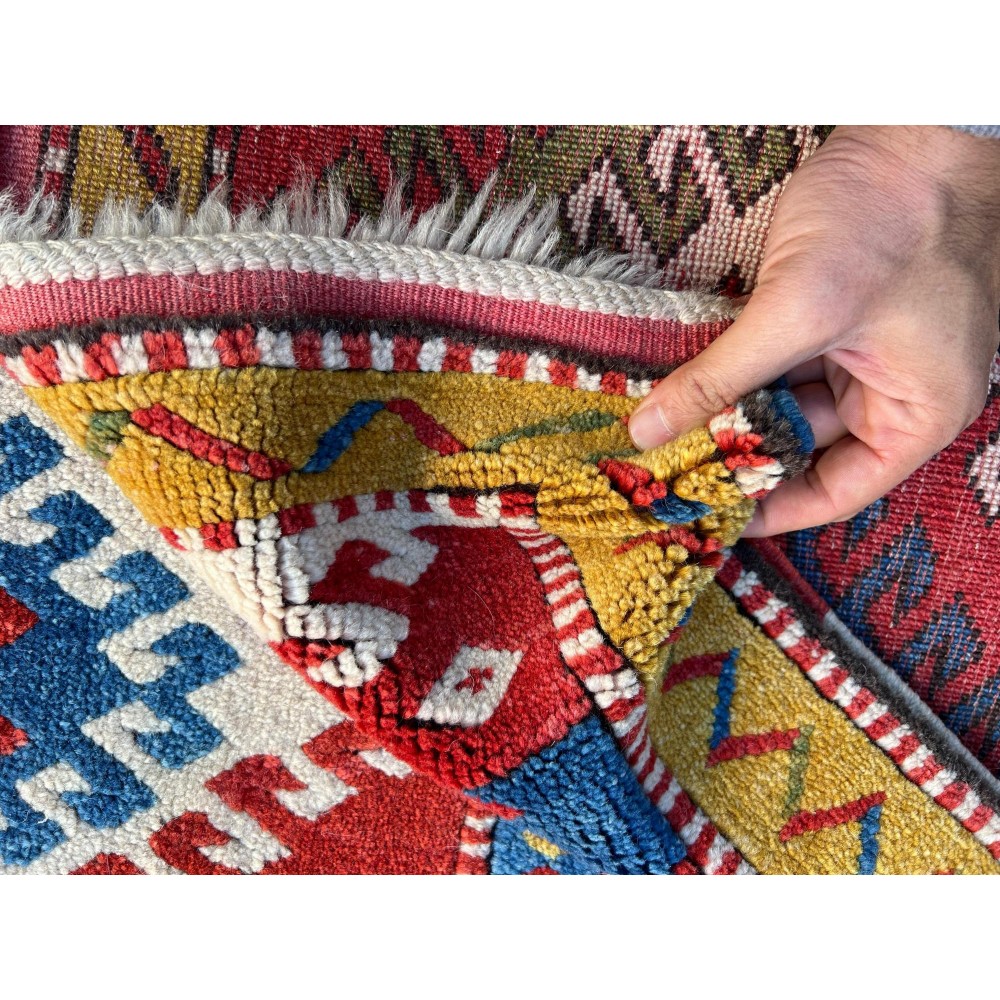 Reproduction of an antique Caucasian Bordjalou Kazak Rug. 100% wool, natural dyes
