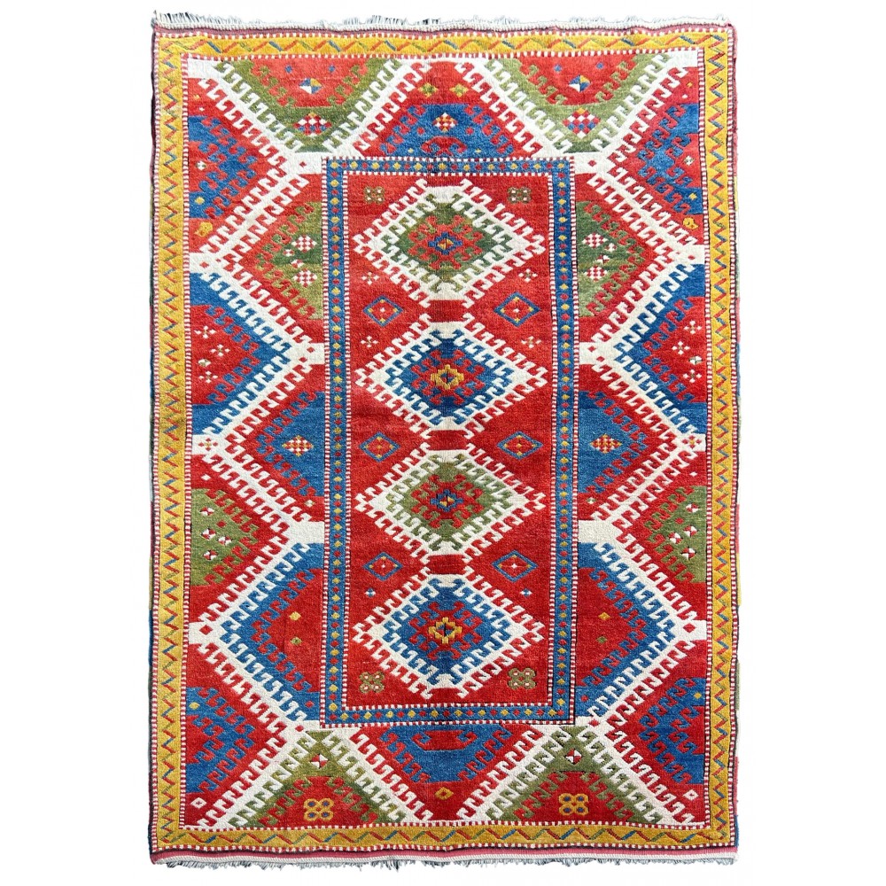Reproduction of an antique Caucasian Bordjalou Kazak Rug. 100% wool, natural dyes