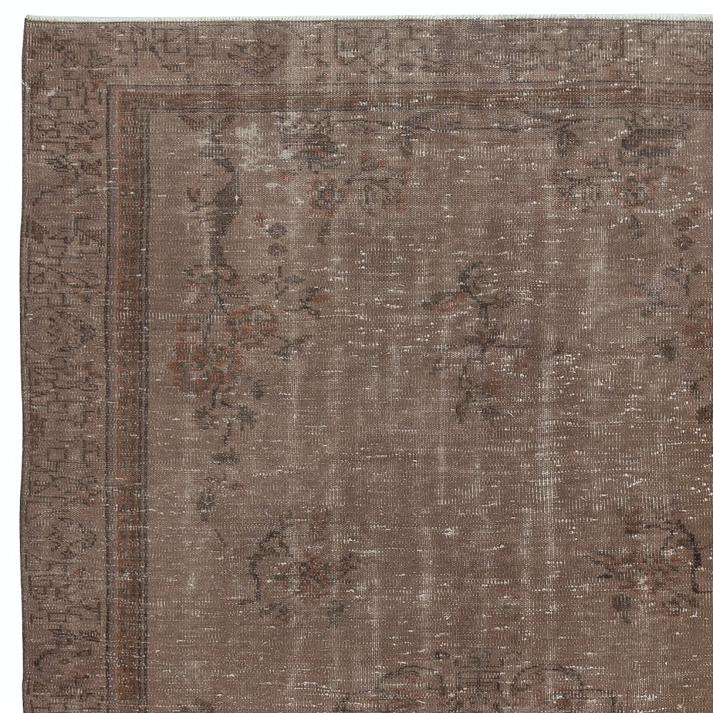 Contemporary Handmade Low Pile Turkish Wool Area Rug in Brown Color
