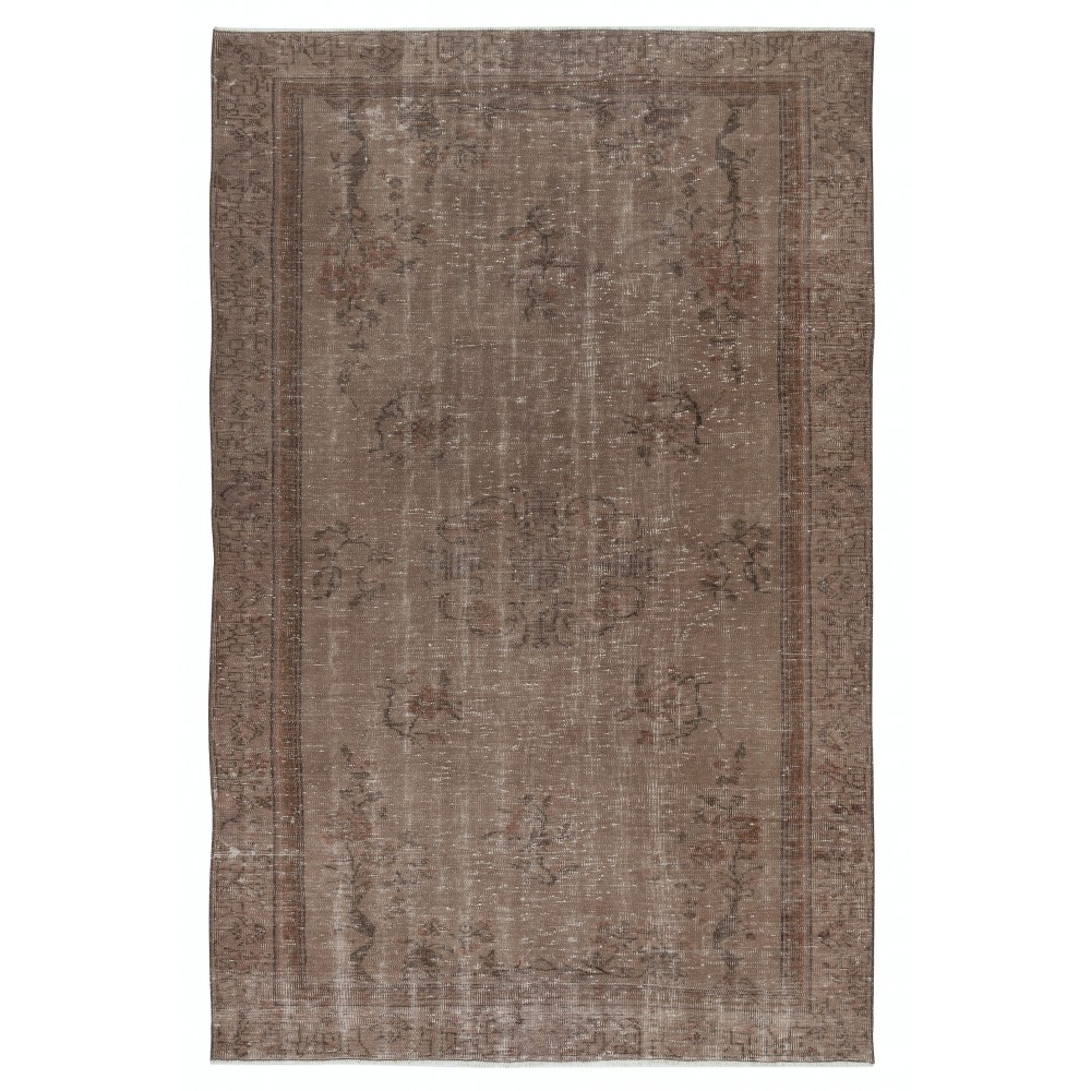 Contemporary Handmade Low Pile Turkish Wool Area Rug in Brown Color