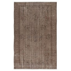 Vintage Handmade Low Pile Turkish Wool Area Rug in Brown Color