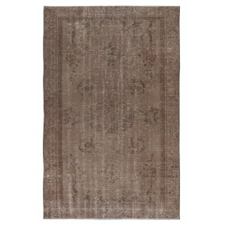 Vintage Handmade Low Pile Turkish Wool Area Rug in Brown Color