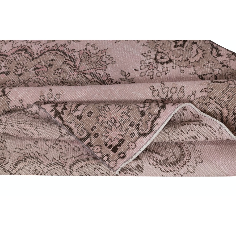 Vintage Handmade Turkish Area Rug redyed in Soft Pink Color for modern interiors