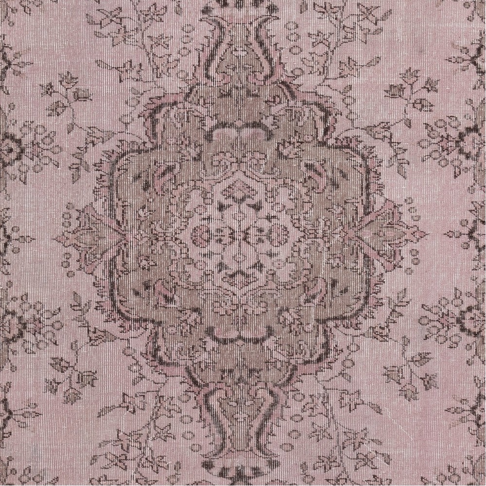 Vintage Handmade Turkish Area Rug redyed in Soft Pink Color for modern interiors