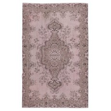 Vintage Handmade Turkish Area Rug redyed in Soft Pink Color for modern interiors
