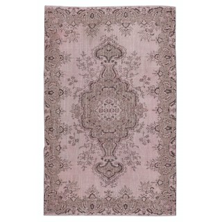 Vintage Handmade Turkish Area Rug redyed in Soft Pink Color for modern interiors